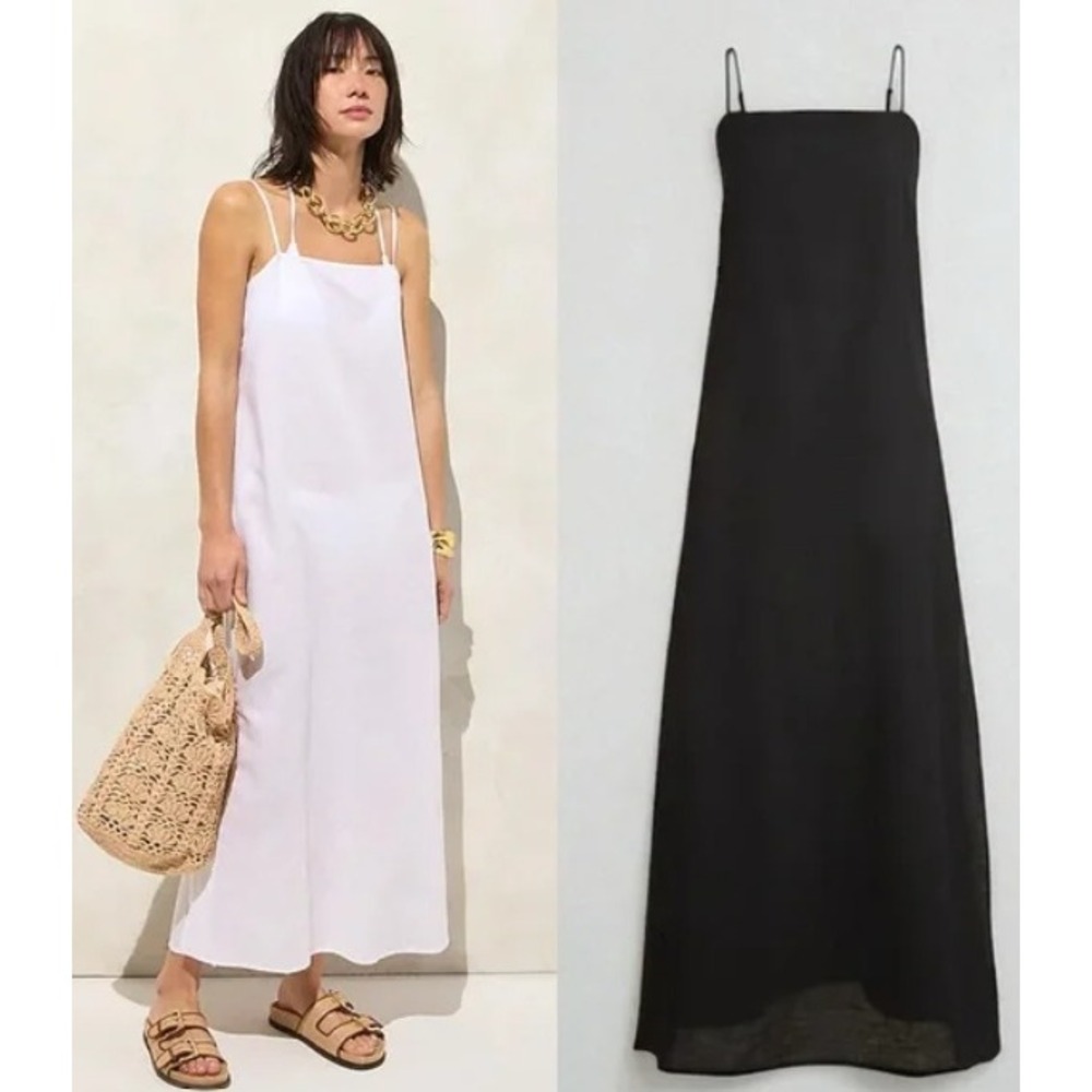J Crew BLACK Linen Blend Sleeveless Maxi Dress XXL NWT Minimalist Beachy Classic